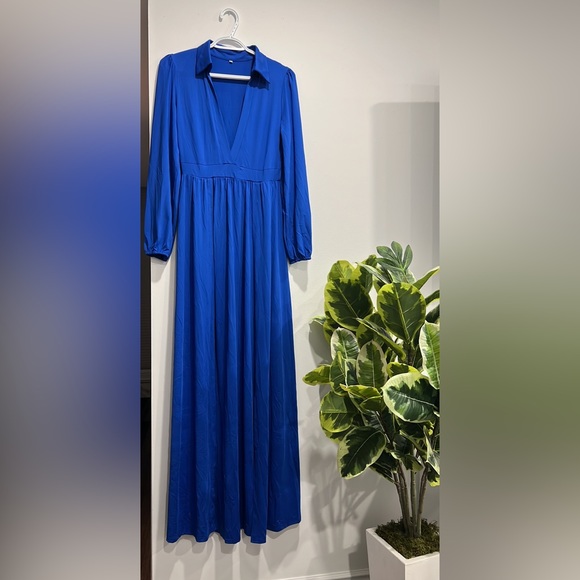 Blue high slit vacation maxi dress - Picture 1 of 3
